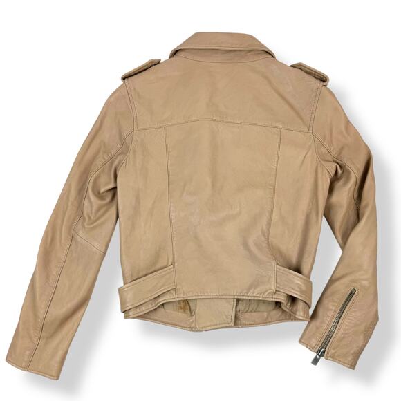 L.P.C Linea Pelle Collection tan lamb leather motorcycle jacket fitted - Picture 6 of 16